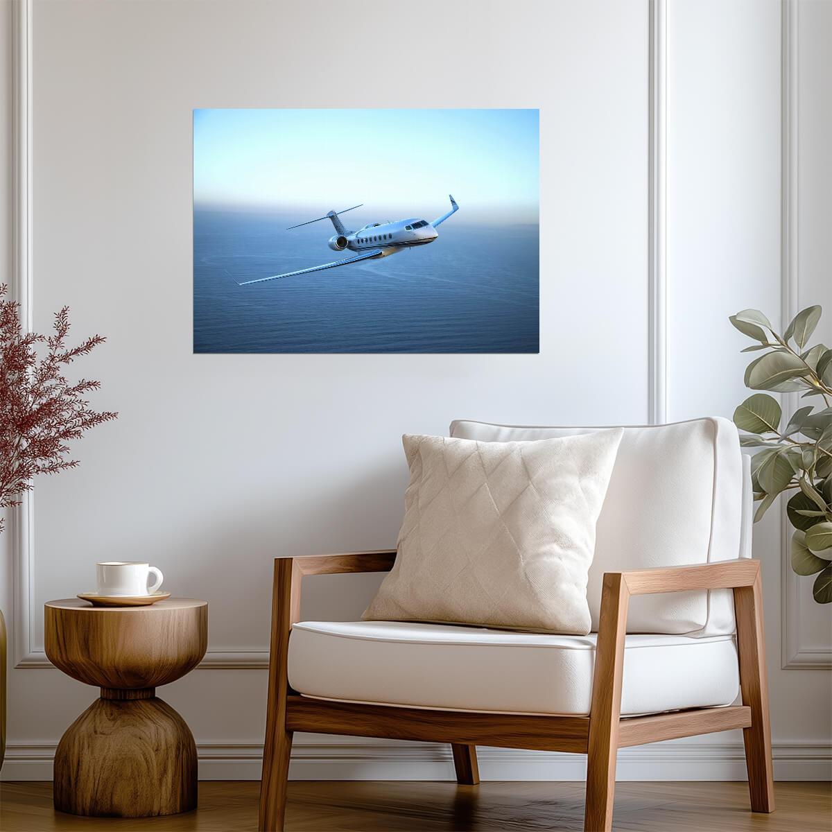 Gulfstream Private Jet in Flight | Aviation Photography Poster | Luxury Aircraft Over Ocean - Cars Poster