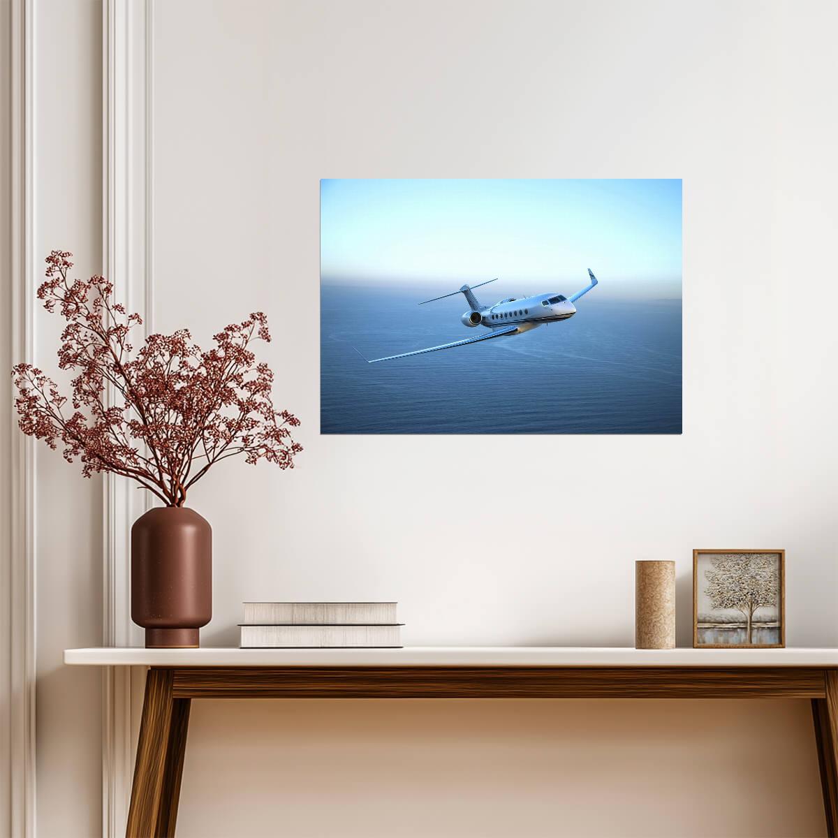 Gulfstream Private Jet in Flight | Aviation Photography Poster | Luxury Aircraft Over Ocean - Cars Poster