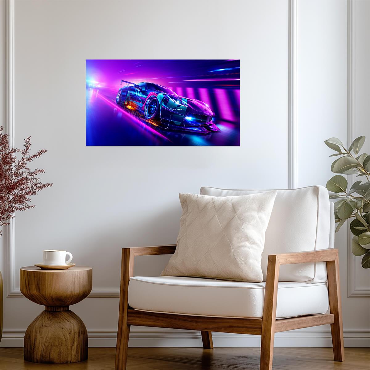 Need For Speed Heat Chevrolet Corvette C7 | Cyberpunk Racing Game Poster | Neon Supercar Wall Art - Video Games Poster