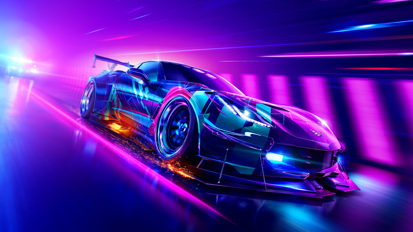Need For Speed Heat Chevrolet Corvette C7 | Cyberpunk Racing Game Poster | Neon Supercar Wall Art - Video Games Poster