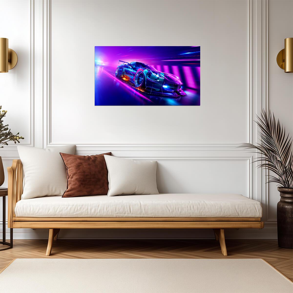 Need For Speed Heat Chevrolet Corvette C7 | Cyberpunk Racing Game Poster | Neon Supercar Wall Art - Video Games Poster