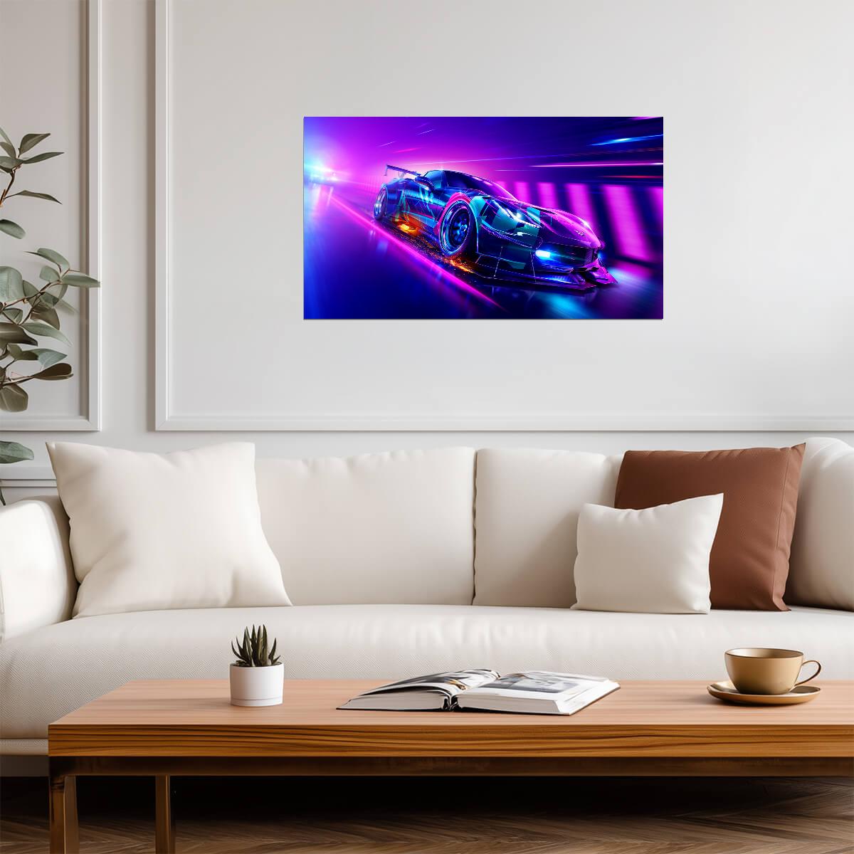 Need For Speed Heat Chevrolet Corvette C7 | Cyberpunk Racing Game Poster | Neon Supercar Wall Art - Video Games Poster