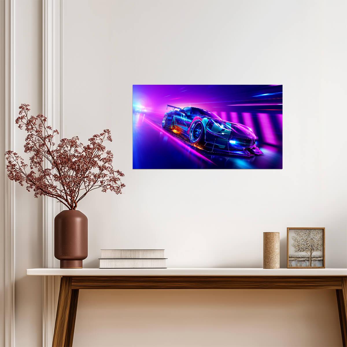 Need For Speed Heat Chevrolet Corvette C7 | Cyberpunk Racing Game Poster | Neon Supercar Wall Art - Video Games Poster