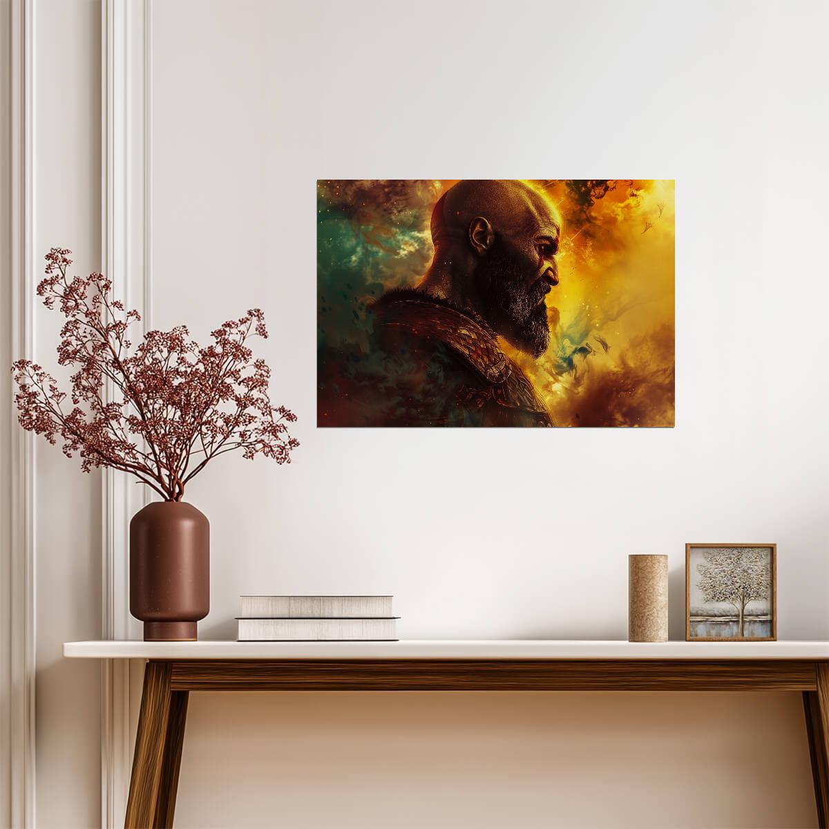 God of War Kratos Stylized Profile | Norse Mythology Poster | Gamer Gift Wall Art - Video Games Poster
