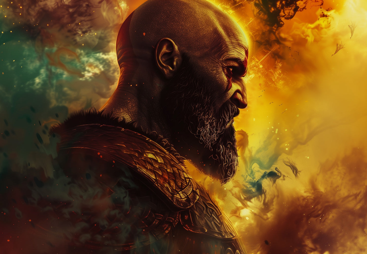 God of War Kratos Stylized Profile | Norse Mythology Poster | Gamer Gift Wall Art - Video Games Poster