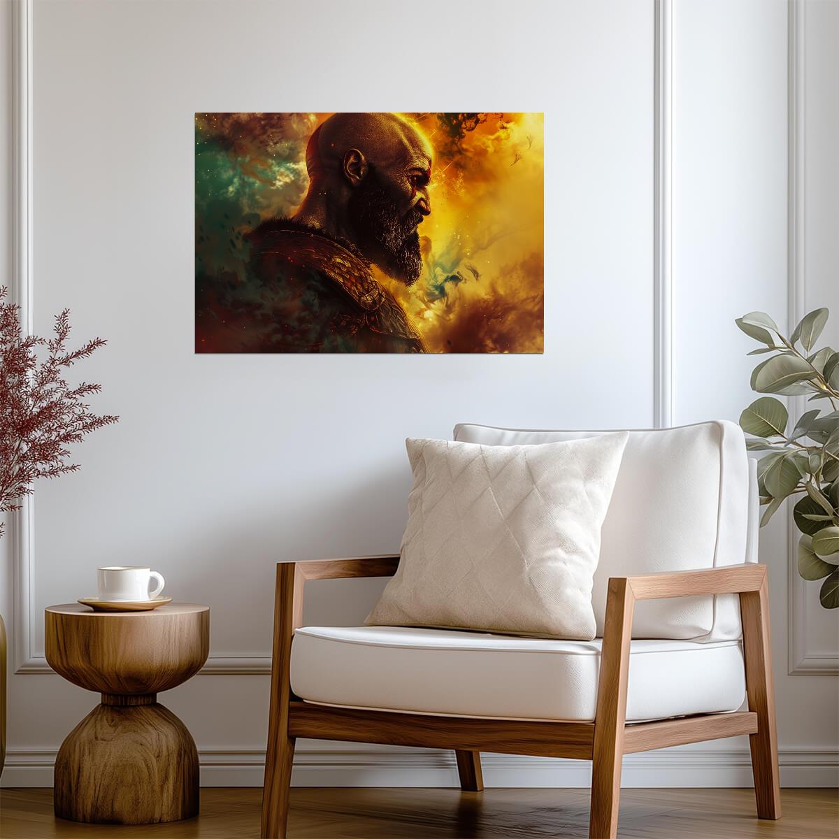 God of War Kratos Stylized Profile | Norse Mythology Poster | Gamer Gift Wall Art - Video Games Poster