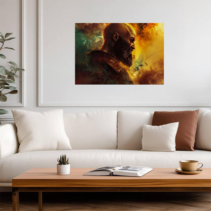 God of War Kratos Stylized Profile | Norse Mythology Poster | Gamer Gift Wall Art - Video Games Poster