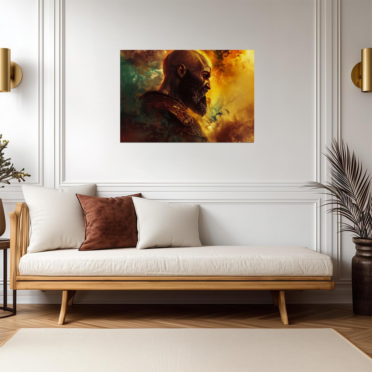 God of War Kratos Stylized Profile | Norse Mythology Poster | Gamer Gift Wall Art - Video Games Poster