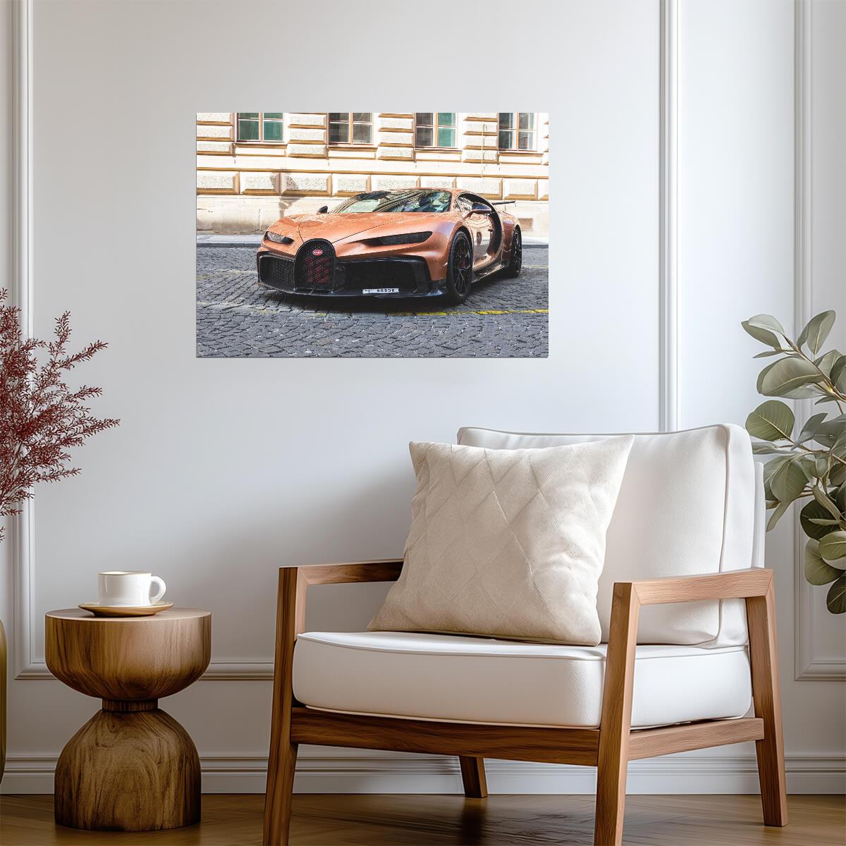 Bugatti Chiron Pur Sport | Copper Hypercar Poster | Supercar on Cobblestone Street - Cars Poster