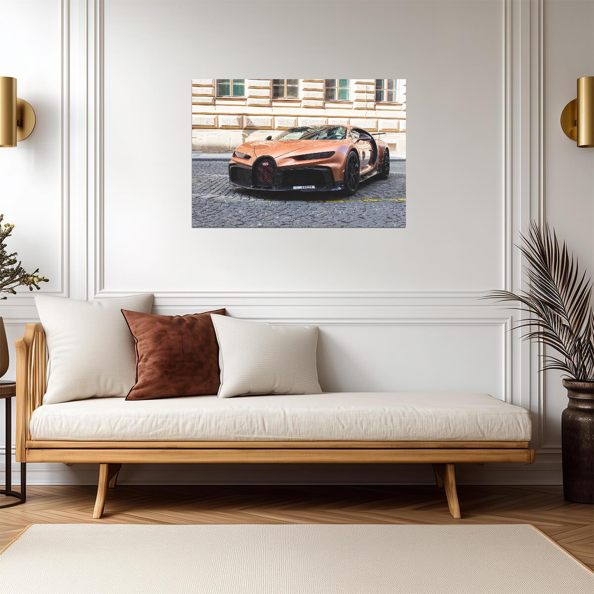 Bugatti Chiron Pur Sport | Copper Hypercar Poster | Supercar on Cobblestone Street - Cars Poster