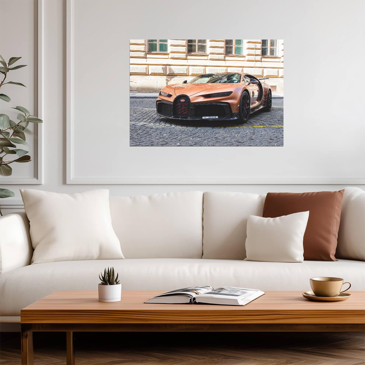 Bugatti Chiron Pur Sport | Copper Hypercar Poster | Supercar on Cobblestone Street - Cars Poster