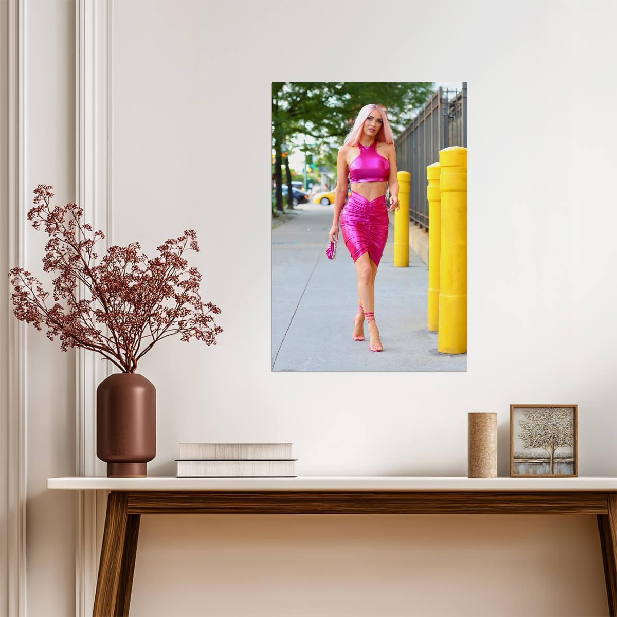Megan Fox Pink Outfit Street Style | Celebrity Photo Poster | Modern Actress Wall Art - Celebrities Poster