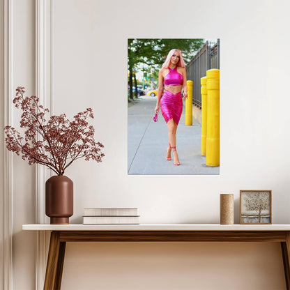 Megan Fox Pink Outfit Street Style | Celebrity Photo Poster | Modern Actress Wall Art - Celebrities Poster