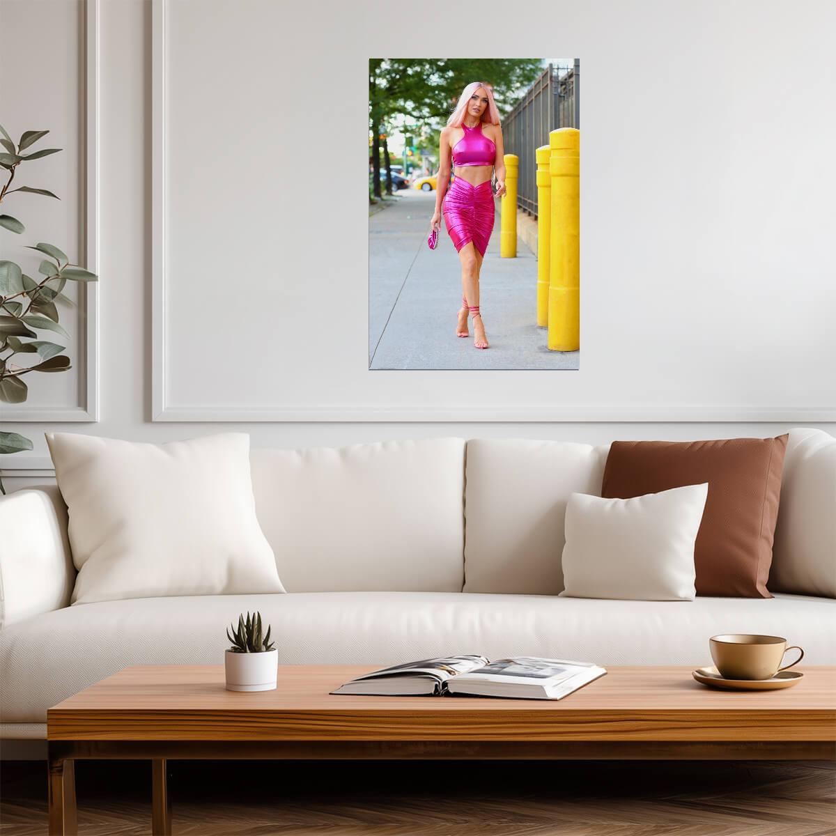 Megan Fox Pink Outfit Street Style | Celebrity Photo Poster | Modern Actress Wall Art - Celebrities Poster