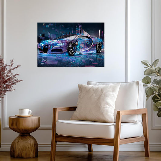 Bugatti Chiron Itasha Style | Anime Girl Car Wrap Poster | Cyberpunk Automotive Art - Cars Poster