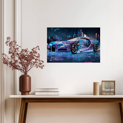 Bugatti Chiron Itasha Style | Anime Girl Car Wrap Poster | Cyberpunk Automotive Art - Cars Poster
