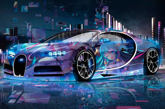 Bugatti Chiron Itasha Style | Anime Girl Car Wrap Poster | Cyberpunk Automotive Art - Cars Poster