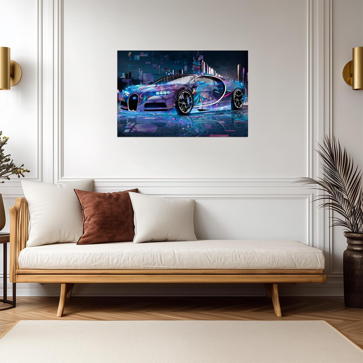 Bugatti Chiron Itasha Style | Anime Girl Car Wrap Poster | Cyberpunk Automotive Art - Cars Poster