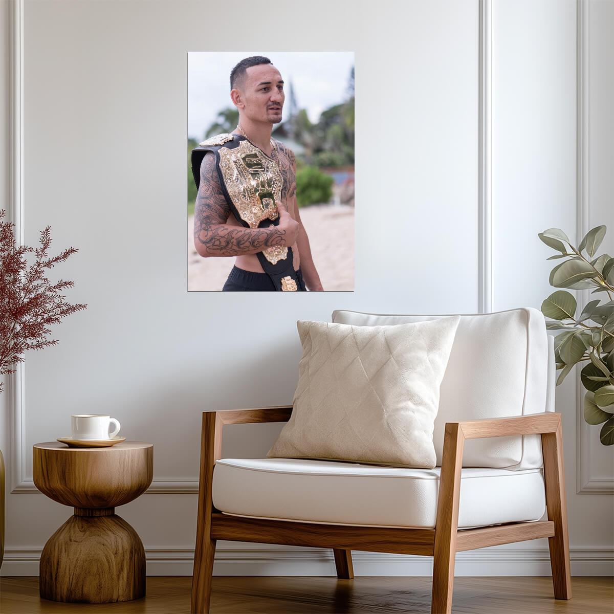 Max Holloway Blessed with UFC Title | MMA Poster | Hawaiian Combat Sports Legend - Sports Poster