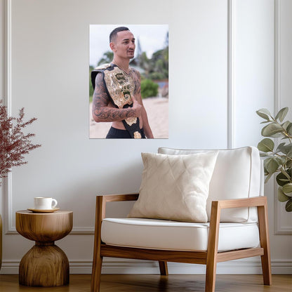 Max Holloway Blessed with UFC Title | MMA Poster | Hawaiian Combat Sports Legend - Sports Poster