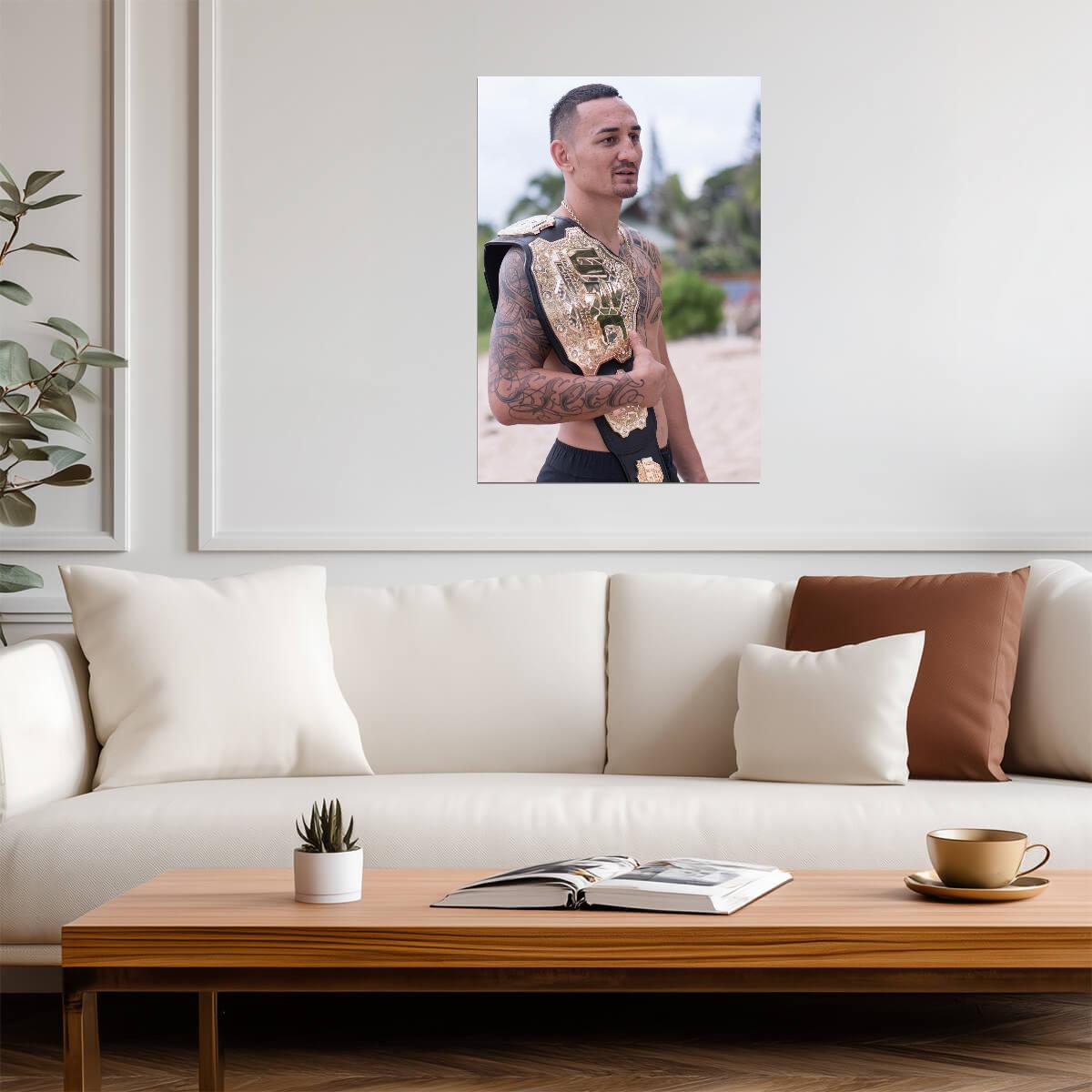 Max Holloway Blessed with UFC Title | MMA Poster | Hawaiian Combat Sports Legend - Sports Poster
