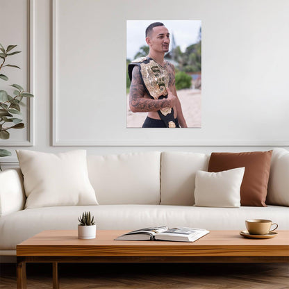 Max Holloway Blessed with UFC Title | MMA Poster | Hawaiian Combat Sports Legend - Sports Poster