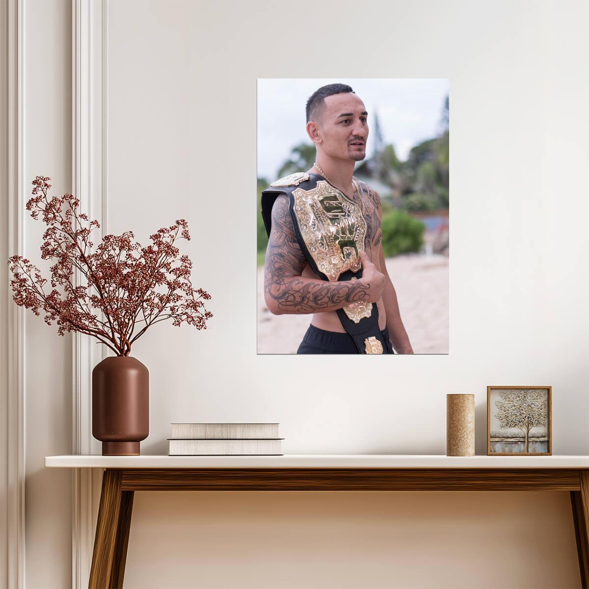 Max Holloway Blessed with UFC Title | MMA Poster | Hawaiian Combat Sports Legend - Sports Poster