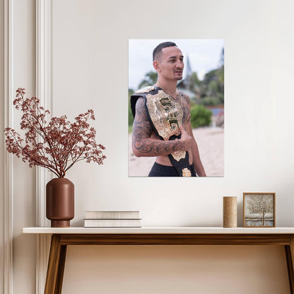 Max Holloway Blessed with UFC Title | MMA Poster | Hawaiian Combat Sports Legend - Sports Poster