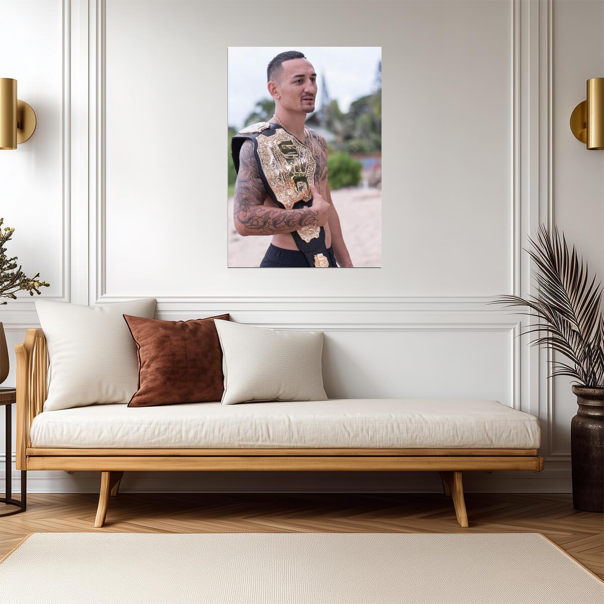 Max Holloway Blessed with UFC Title | MMA Poster | Hawaiian Combat Sports Legend - Sports Poster