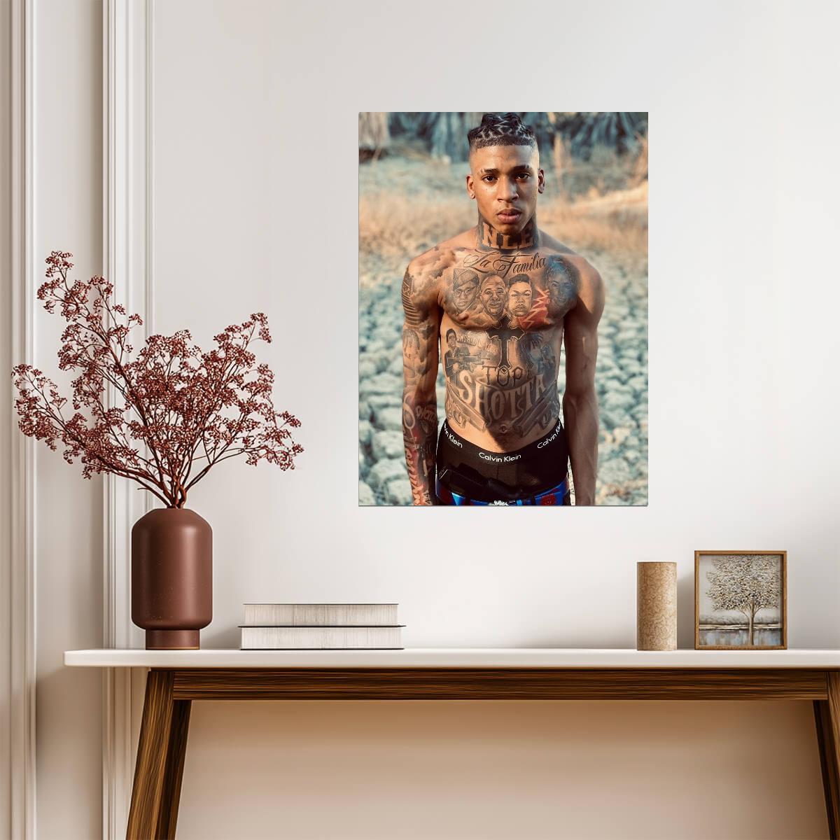 Nle Choppa Shirtless Tattoos | Hip Hop Poster | US Rapper Wall Art - Music Poster