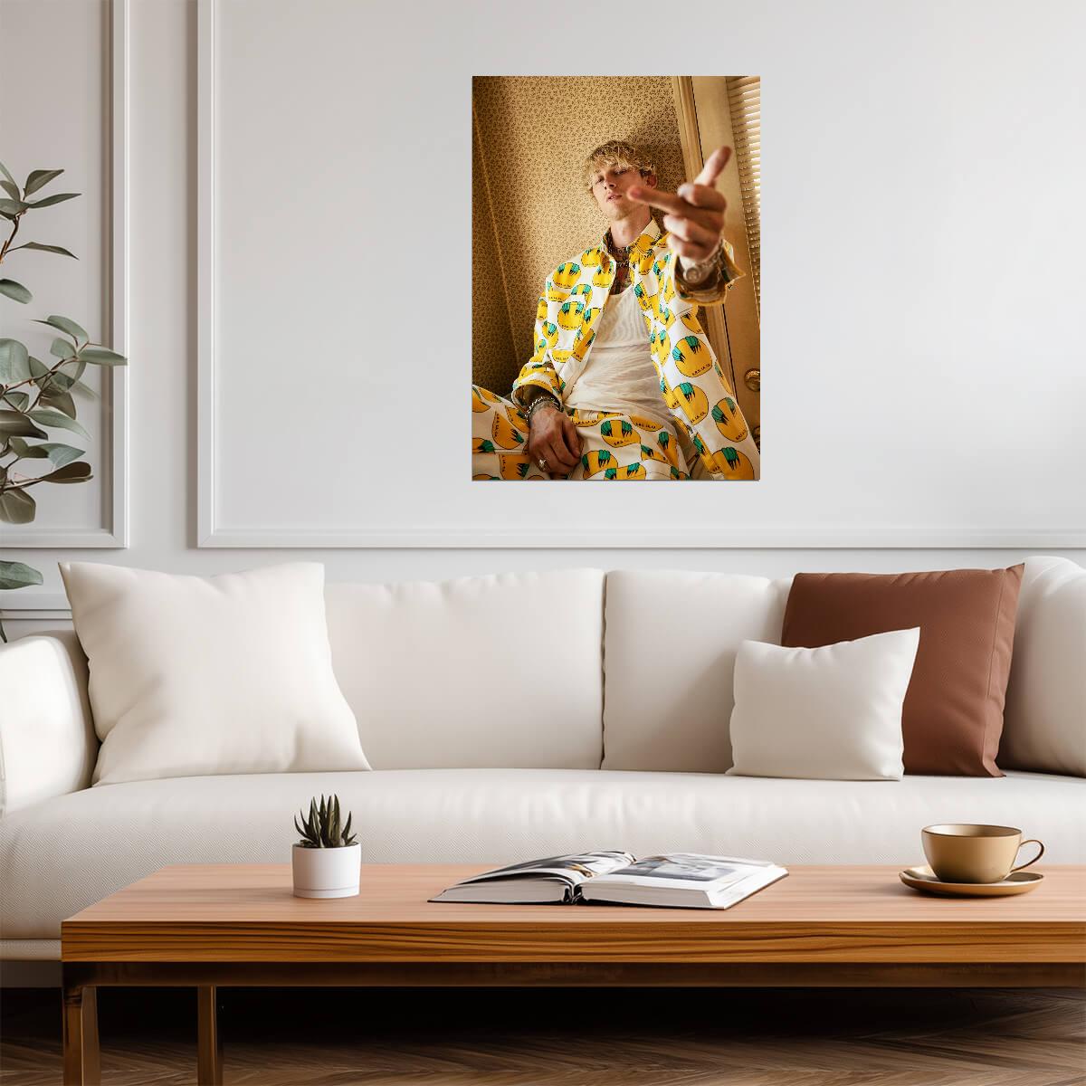 Machine Gun Kelly Yellow Suit | Middle Finger Pose | Pop Punk Artist Poster - Music Poster