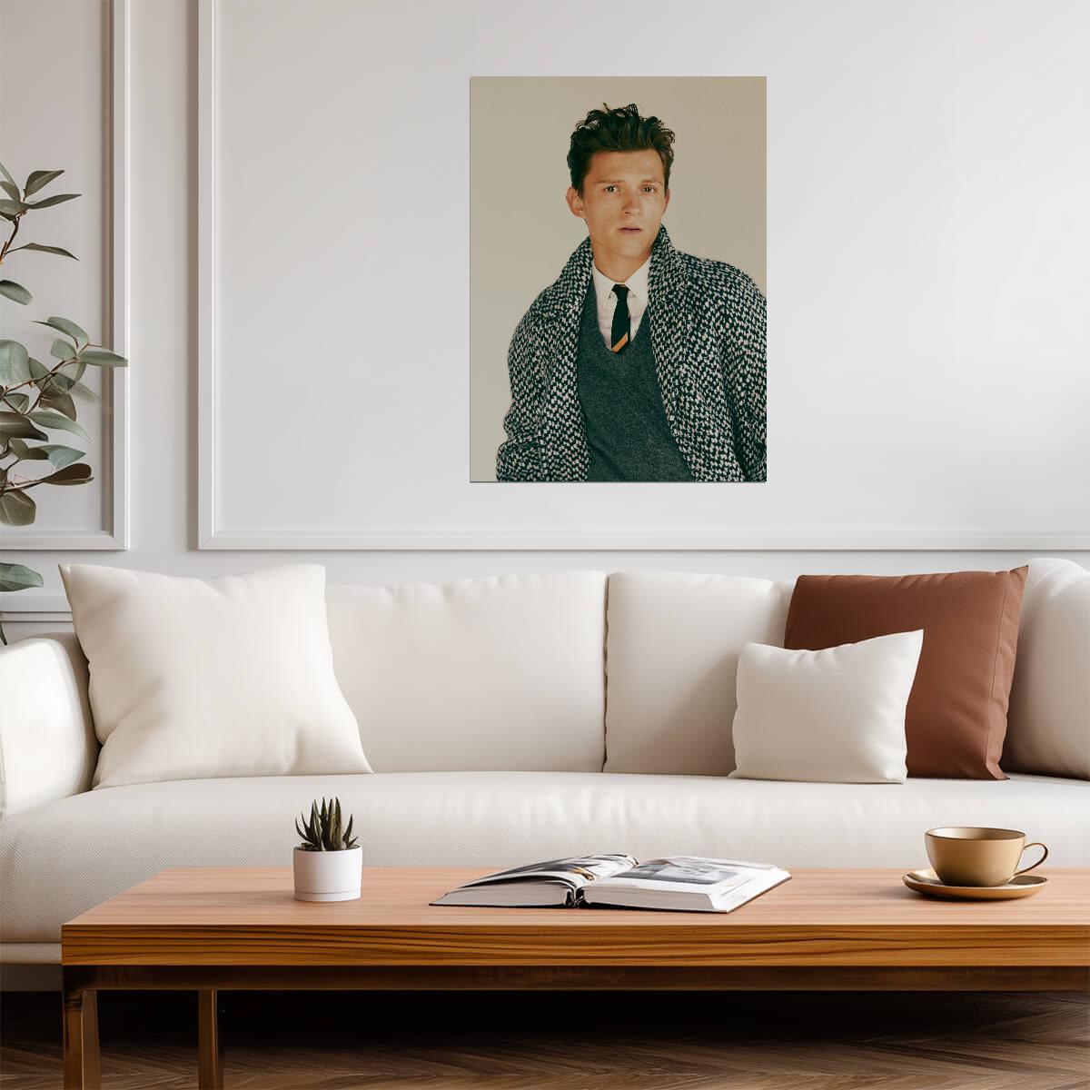 Tom Holland in Green Vest | Celebrity Portrait Poster | Modern Actor Wall Art - Celebrities Poster