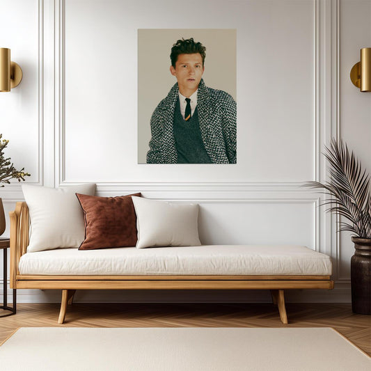 Tom Holland in Green Vest | Celebrity Portrait Poster | Modern Actor Wall Art - Celebrities Poster