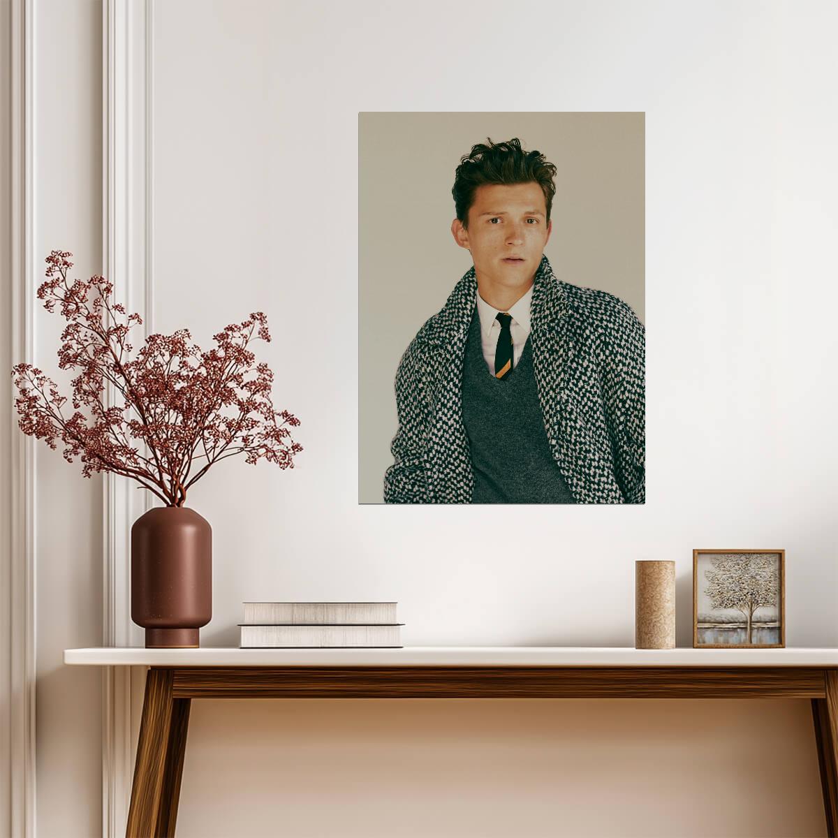 Tom Holland in Green Vest | Celebrity Portrait Poster | Modern Actor Wall Art - Celebrities Poster