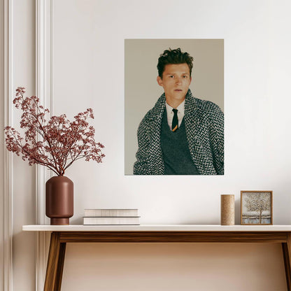 Tom Holland in Green Vest | Celebrity Portrait Poster | Modern Actor Wall Art - Celebrities Poster