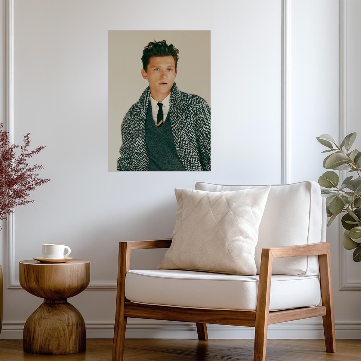 Tom Holland in Green Vest | Celebrity Portrait Poster | Modern Actor Wall Art - Celebrities Poster