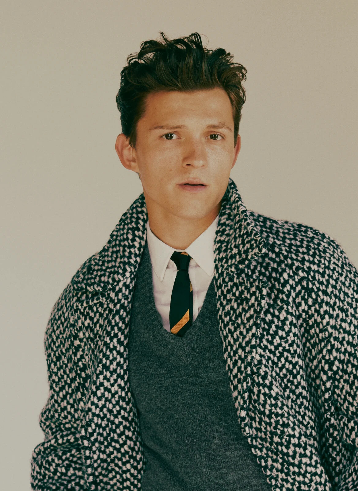 Tom Holland in Green Vest | Celebrity Portrait Poster | Modern Actor Wall Art - Celebrities Poster