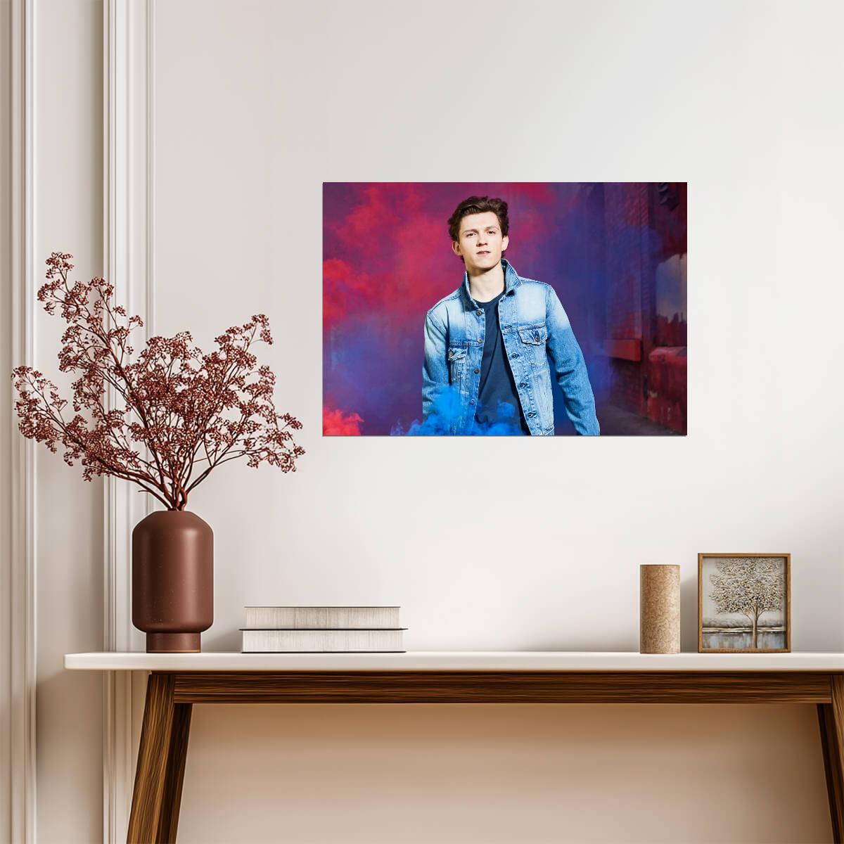 Tom Holland Denim Jacket | Color Smoke Poster | Celebrity Wall Art - Celebrities Poster