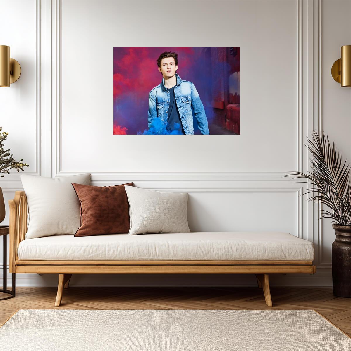 Tom Holland Denim Jacket | Color Smoke Poster | Celebrity Wall Art - Celebrities Poster