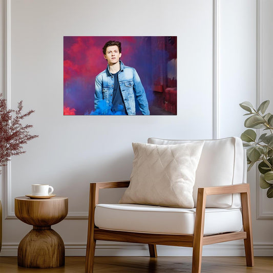 Tom Holland Denim Jacket | Color Smoke Poster | Celebrity Wall Art - Celebrities Poster