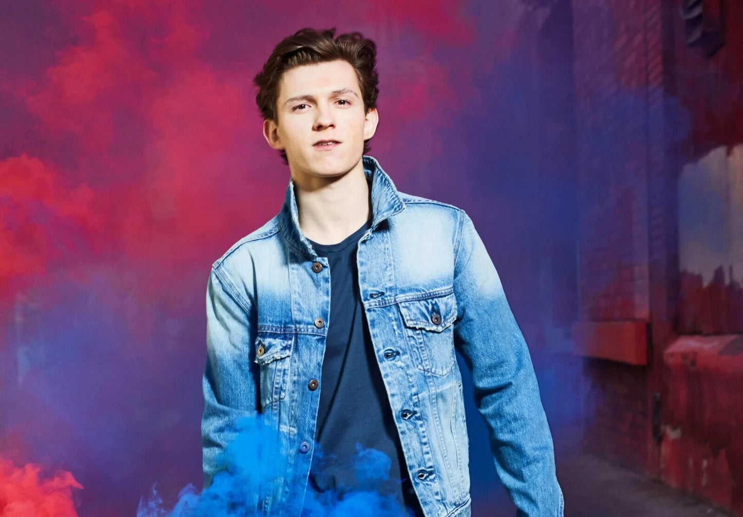 Tom Holland Denim Jacket | Color Smoke Poster | Celebrity Wall Art - Celebrities Poster