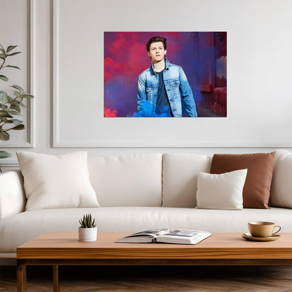 Tom Holland Denim Jacket | Color Smoke Poster | Celebrity Wall Art - Celebrities Poster