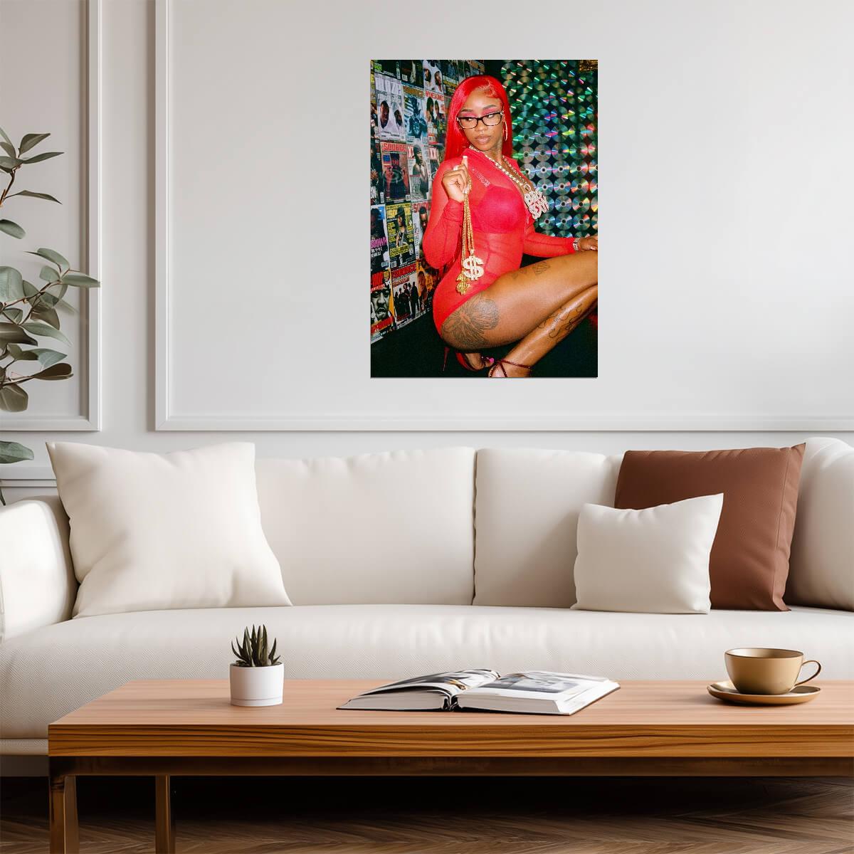 Sexyy Red in Red Bodysuit| Music Star Photoshoot Poster | Sexy Hip Hop Wall Art - Music Poster