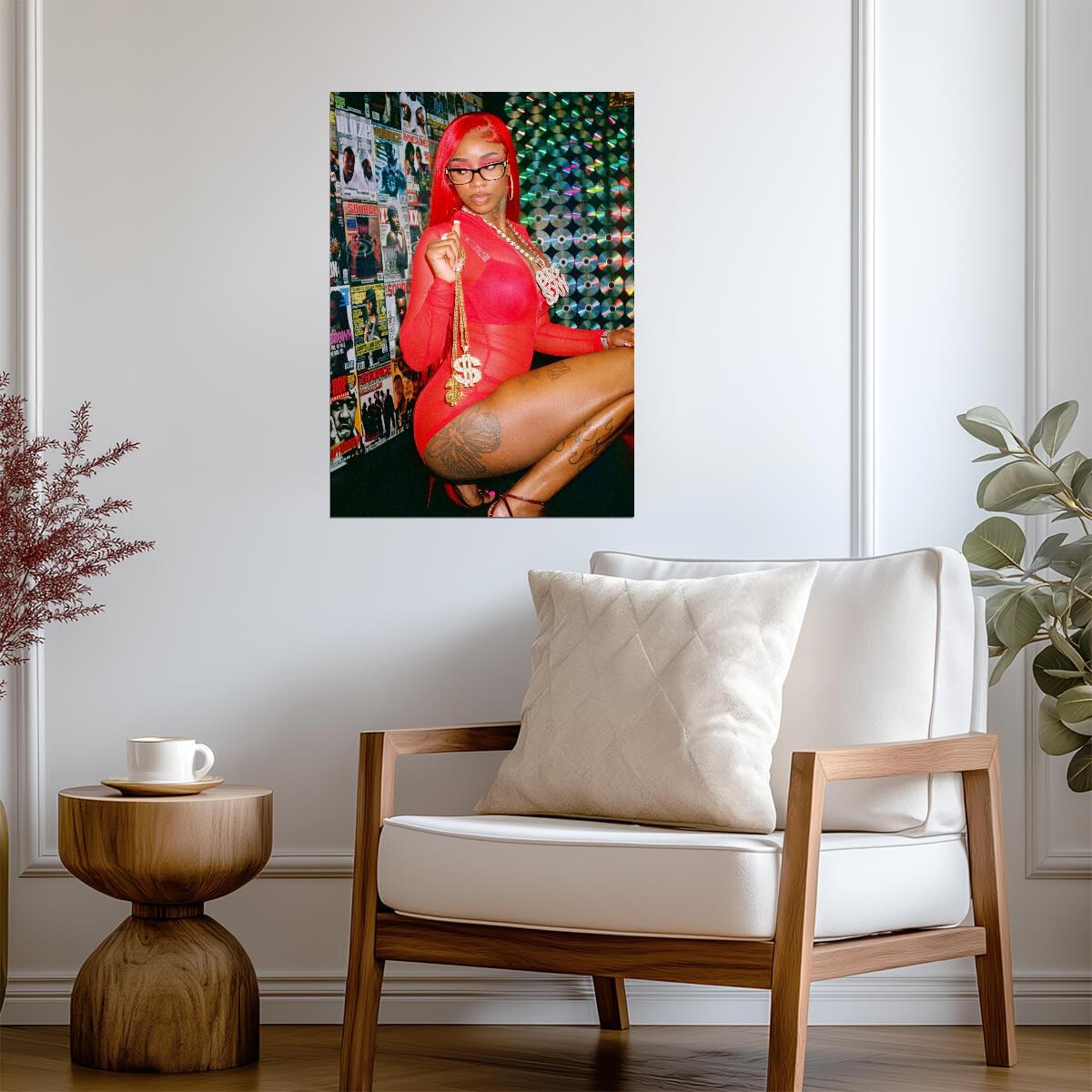 Sexyy Red in Red Bodysuit| Music Star Photoshoot Poster | Sexy Hip Hop Wall Art - Music Poster
