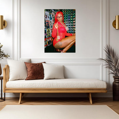 Sexyy Red in Red Bodysuit| Music Star Photoshoot Poster | Sexy Hip Hop Wall Art - Music Poster