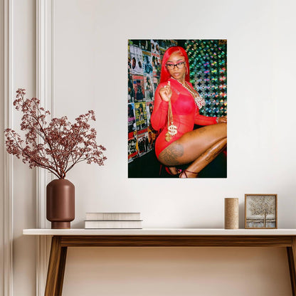 Sexyy Red in Red Bodysuit| Music Star Photoshoot Poster | Sexy Hip Hop Wall Art - Music Poster