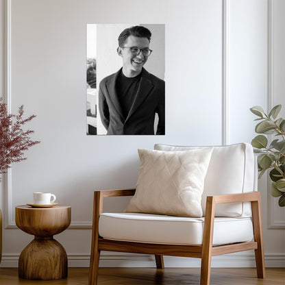 Tom Holland Black and White Portrait | Celebrity with Glasses Poster | Actor Wall Art - Celebrities Poster