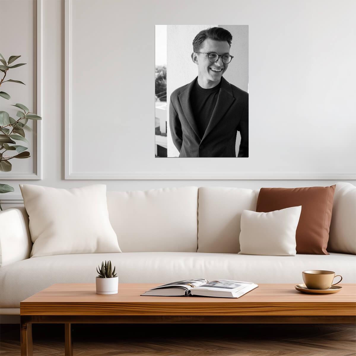 Tom Holland Black and White Portrait | Celebrity with Glasses Poster | Actor Wall Art - Celebrities Poster