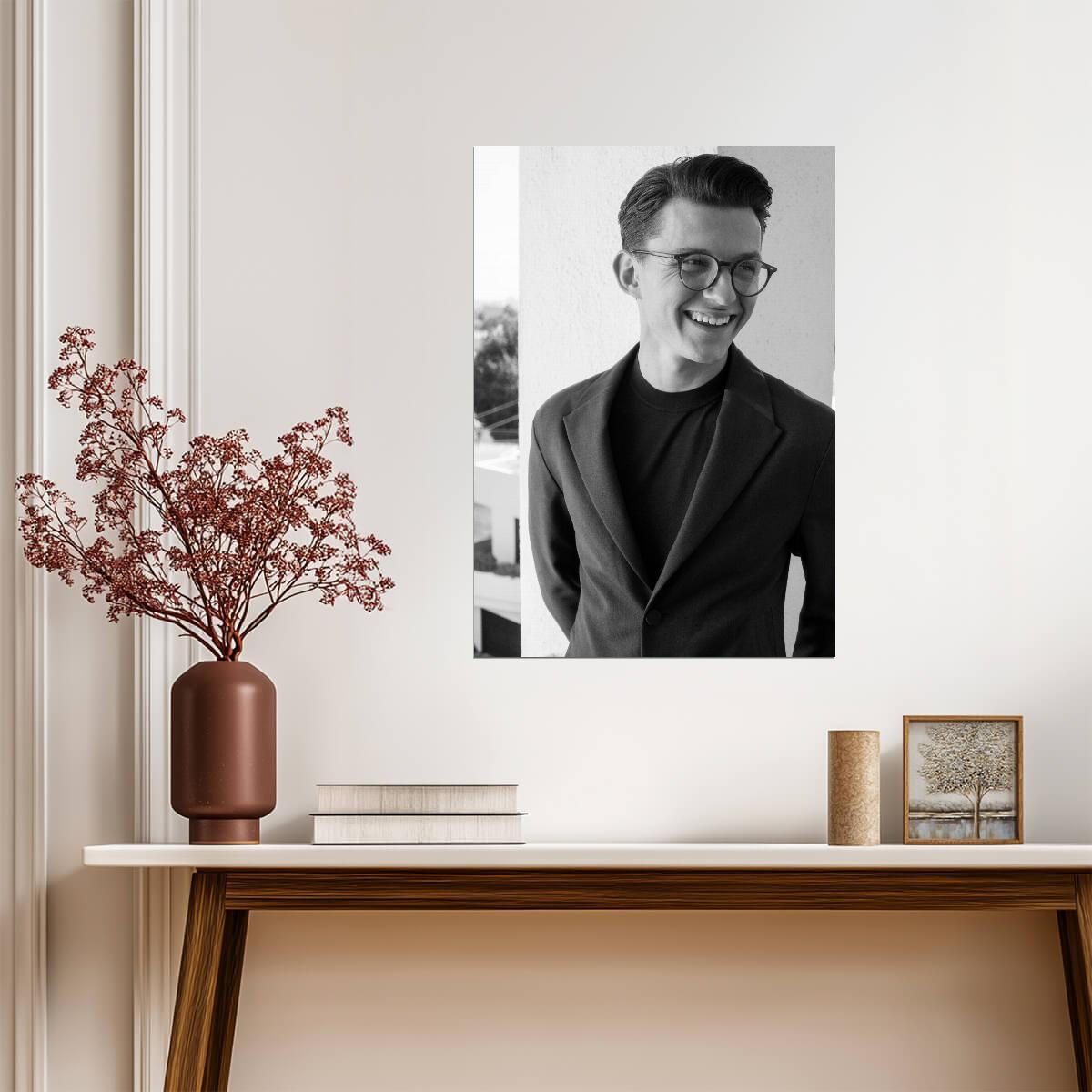 Tom Holland Black and White Portrait | Celebrity with Glasses Poster | Actor Wall Art - Celebrities Poster