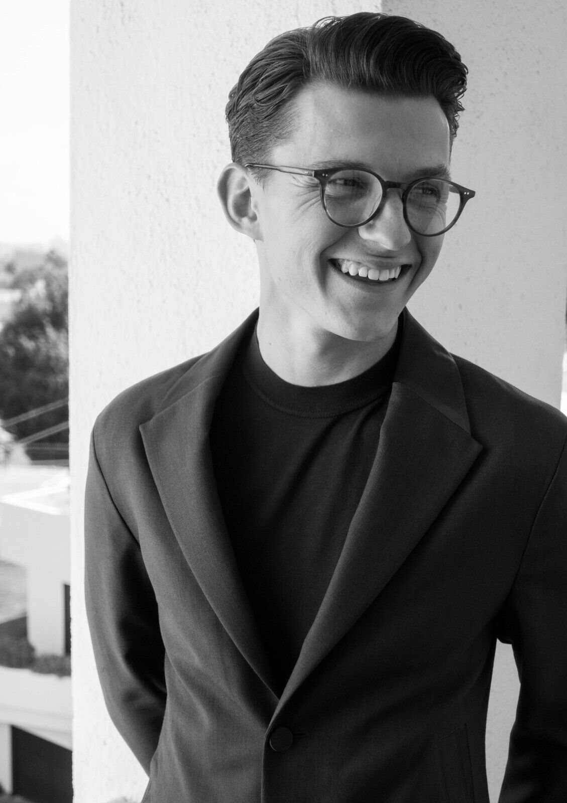 Tom Holland Black and White Portrait | Celebrity with Glasses Poster | Actor Wall Art - Celebrities Poster